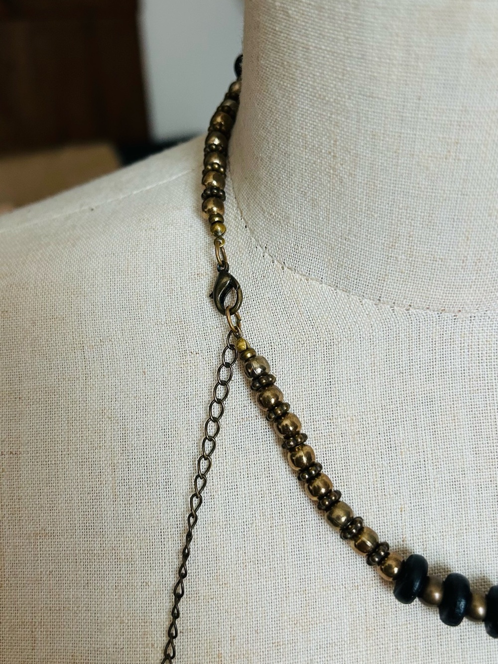 Matte Black and Brown Beaded Boho Necklace - Women Jewelry - Picture 4 of 6